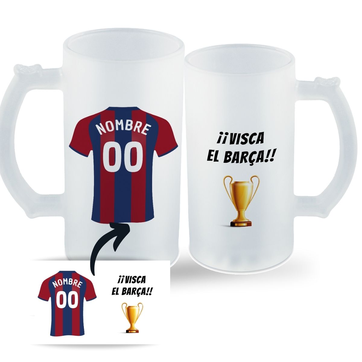 DEREGALOOS Jarra de Cerveza de Fútbol Personalizada del F.C. Barcelona para forofos y aficionados