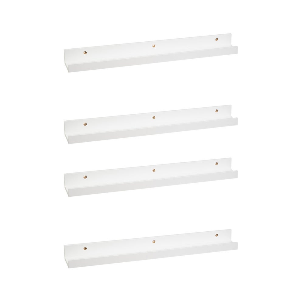 4 estantes flotantes de pared de madera blanca para cuadros de 60x9,5x5 cm Repisa estrecha con borde para sujetar cuadros, marcos de fotos y decoración. CasaSelección