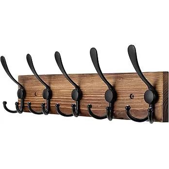 Perchero de pared de madera con ganchos, 43 cm de ancho, con riel para colgar abrigos, sombreros, chaquetas y ropa