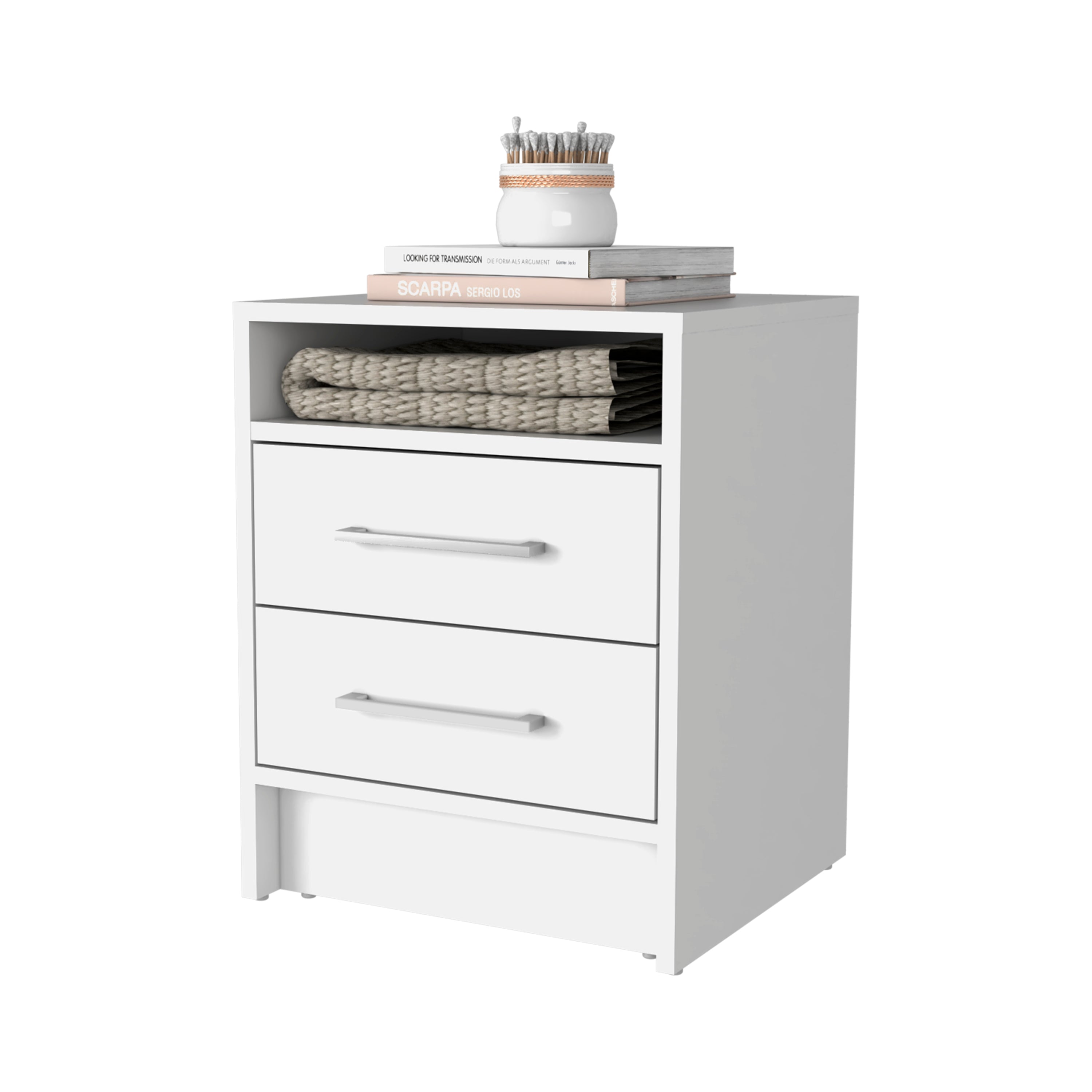 TUHOME CONCEPT Mesita de noche Eter de 40 cm con 2 cajones, blanco