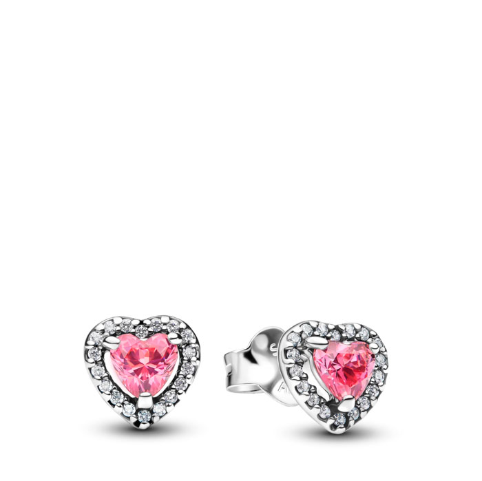 Pandora Pendientes de botón en plata de ley Corazón Rosa Elevado 298427C02 , para Mujer