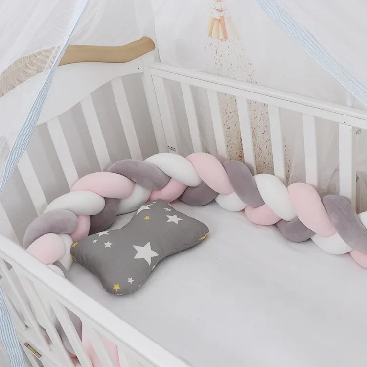 Protector De Cuna Para Bebé Con Nudo Y Trencita Almohadilla De Cojín Anticolisión Decoración De Habitación Infantil 1M/2M/3M/4M Tamaño Plush Material Algodón