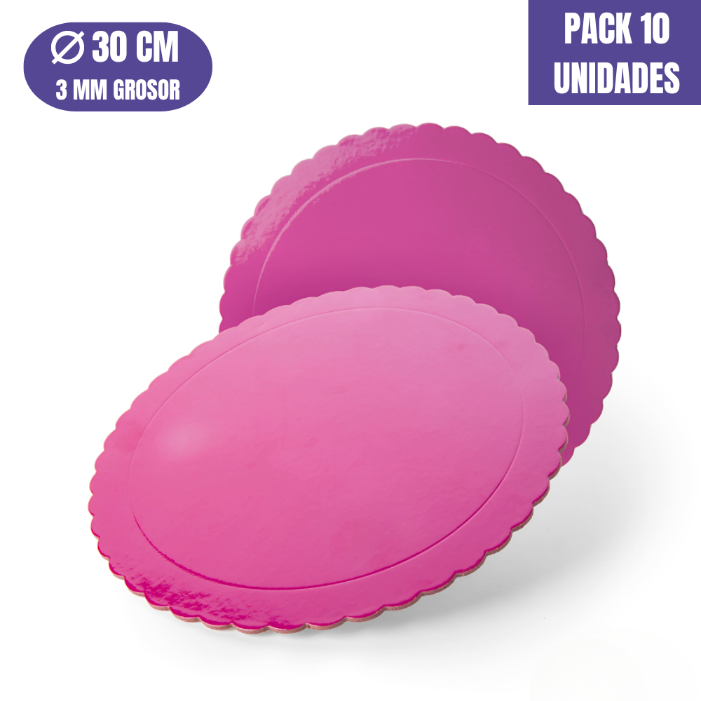 Glotomania - Base Para Tarta Redonda De 30 X 0,3 Cm - Fucsia (acabado Ondas) [10 Uds]