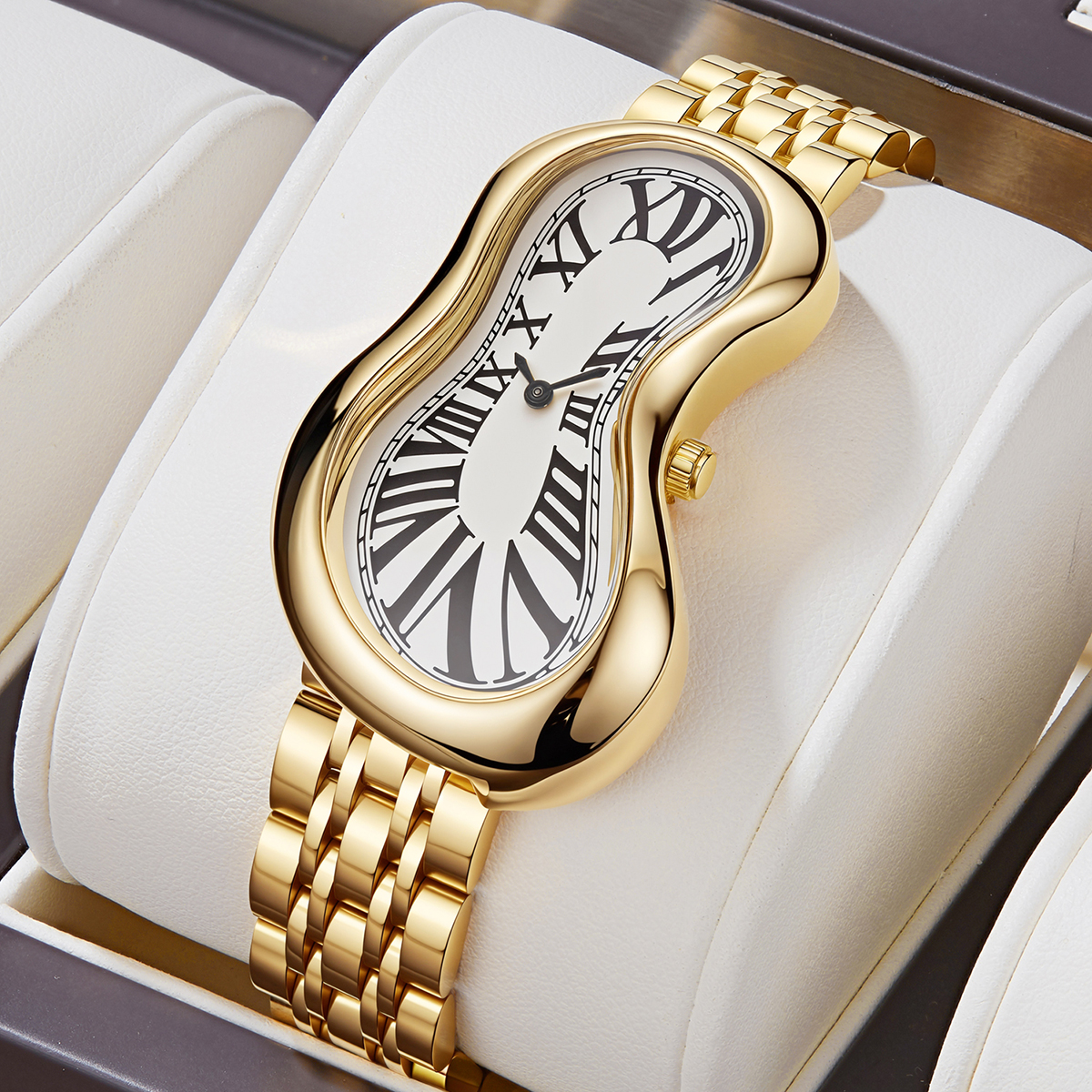 OStark Reloj de Cuarzo para Mujer Hombre - Estilo Vintage con Diseño Único de Caja Irregular - Correa Acero Inoxidable Escondida - Delgado 11mm Compacto