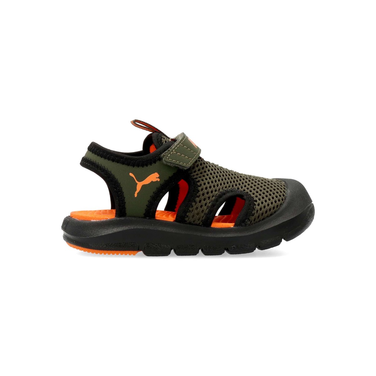 PUMA - Sandalias de playa Fun Racer Mesh V para niña, con empeine de malla transpirable y estampado 3D Cat, impermeables y flexibles