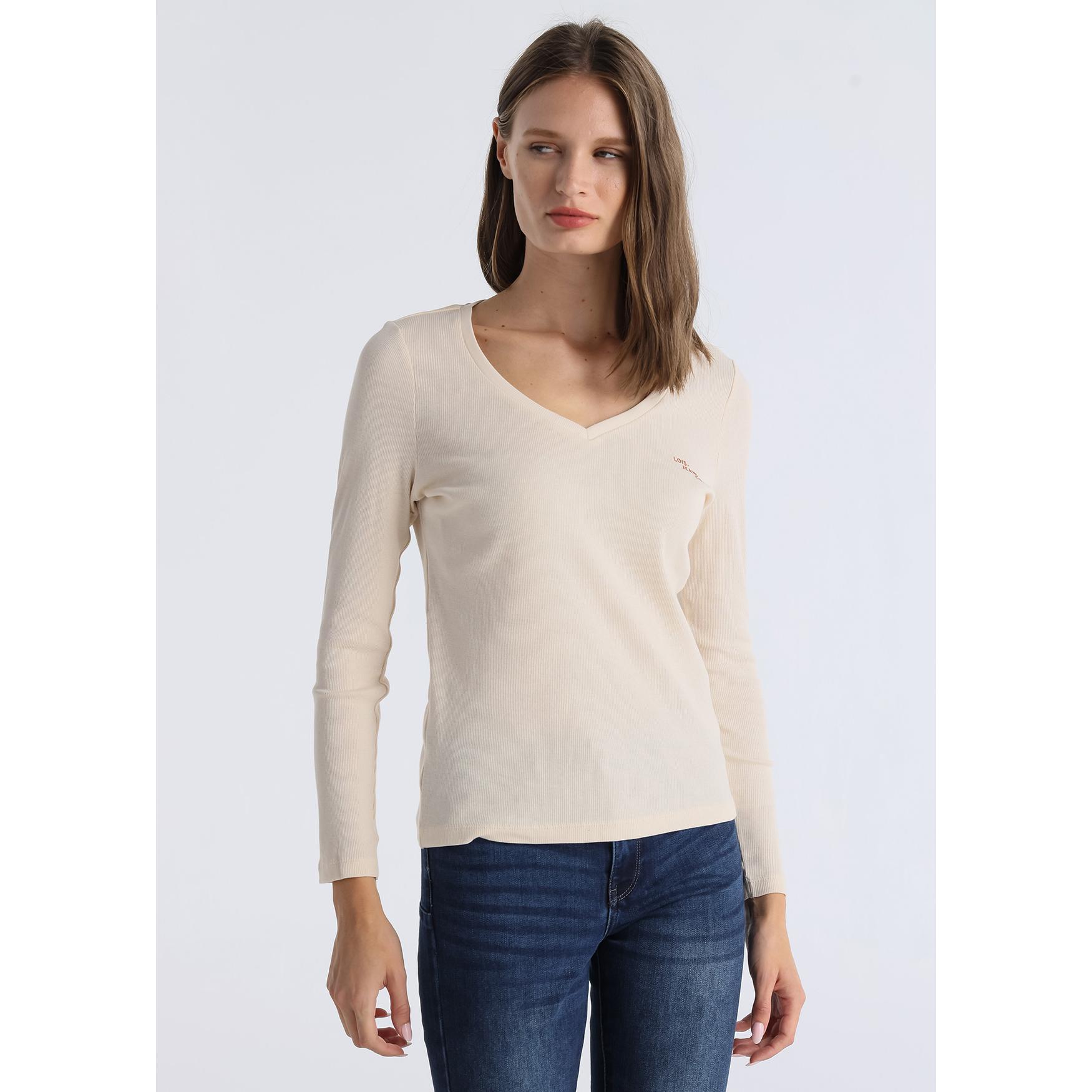 LOIS JEANS - Camiseta manga larga tejido rib cuello pico detalle logo
