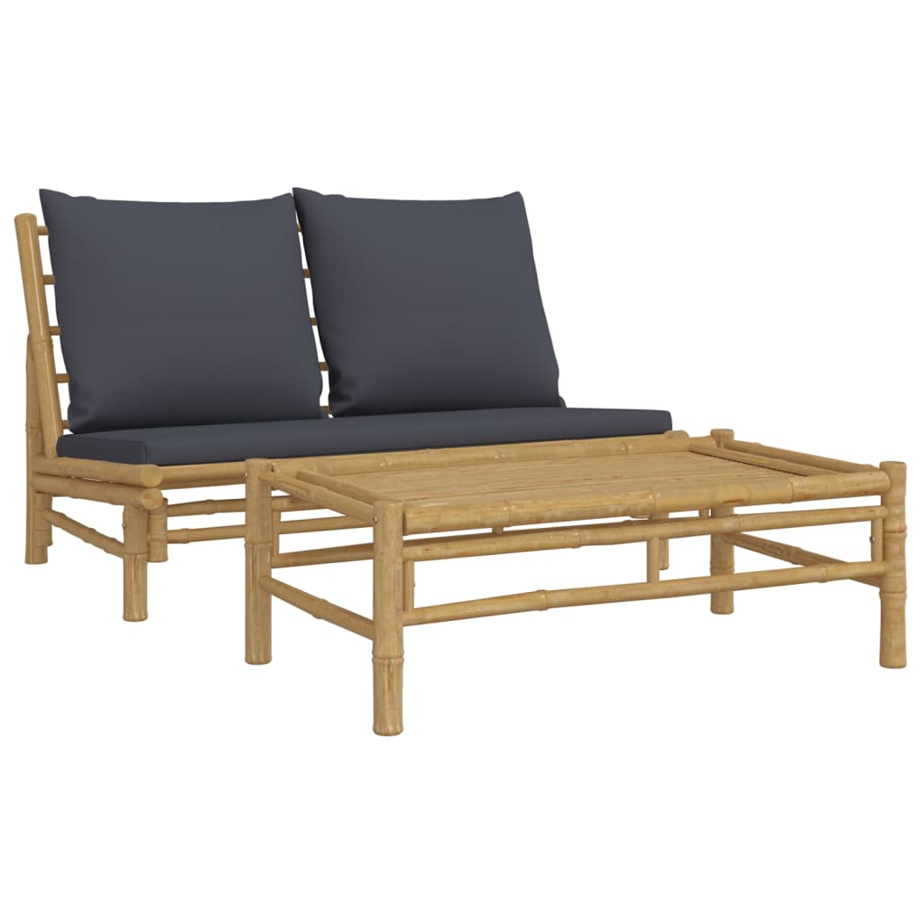 vidaXL Set de muebles de jardín 2 piezas bambú con cojines gris oscuro