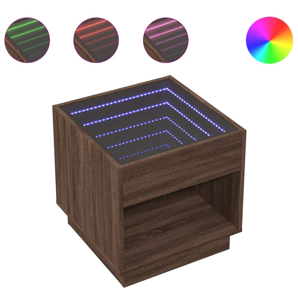 vidaXL Mesa de centro con Infinity LED 50x50x50 cm en color Gris sonoma/Gris hormigón/Negro y más | estructura resistente ideal para salón dormitorio o estudio