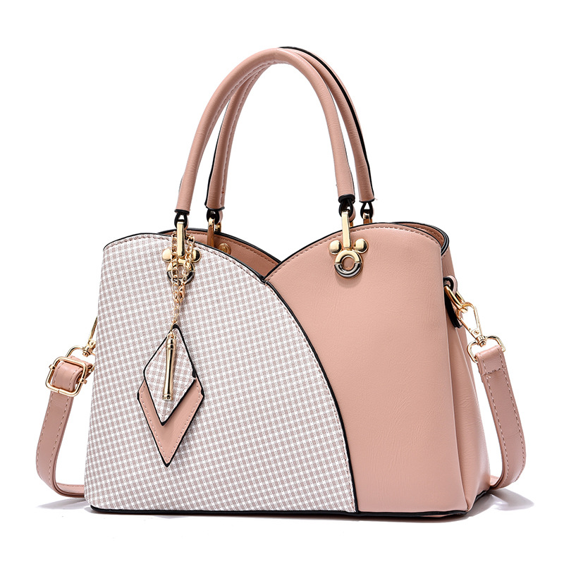 TK Bolsostoteparamujer Bolso de Mano Mujer Moda Cuadros Bolso Bandolera PU Cuero Bolso Señoras Tote Elegante Bolsa de Hombro con Colgante Rombo para Trabajo