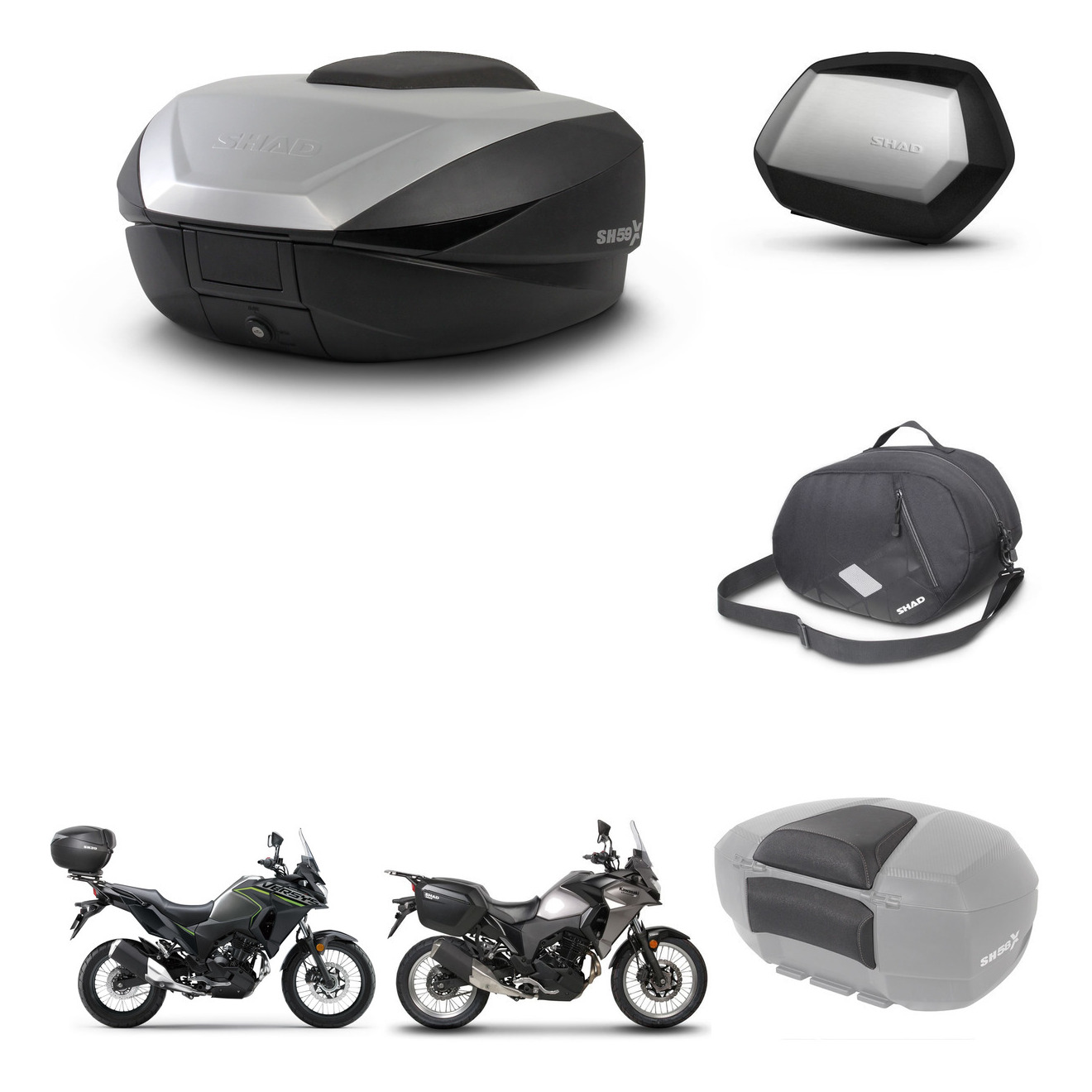 Maletas Laterales + Baul Trasero + Accesorios + Herraje 3P + Herraje Montaje Sh59x Alu Sc Sh35 Premium KIT-263751