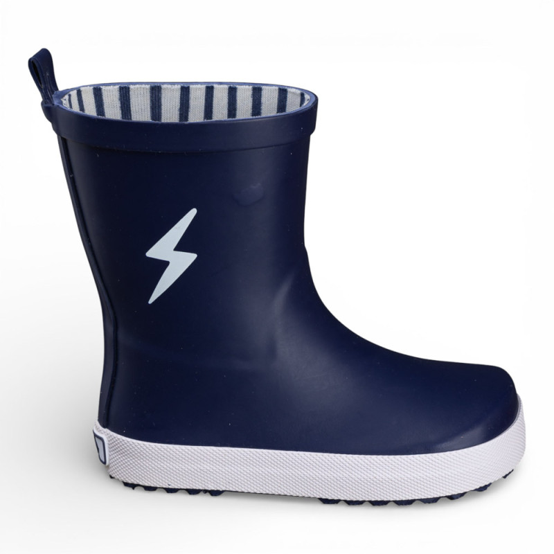 Chetto - Botas Barefoot impermeables de goma con forro textil a rayas y puntera ancha para uso infantil en días de lluvia