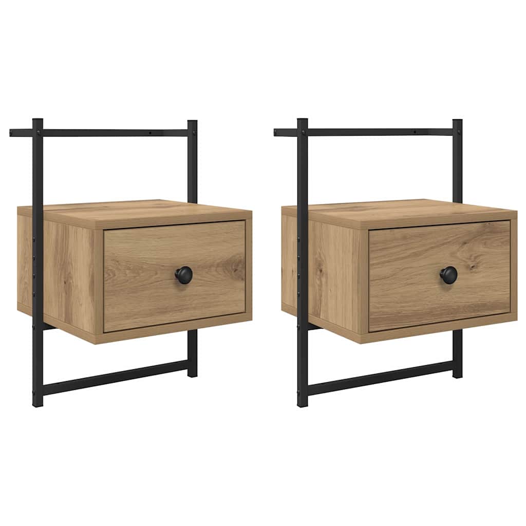 vidaXL Mesitas de noche de pared 2 uds 35x30x51 cm  Madera de ingeniería Multicolor