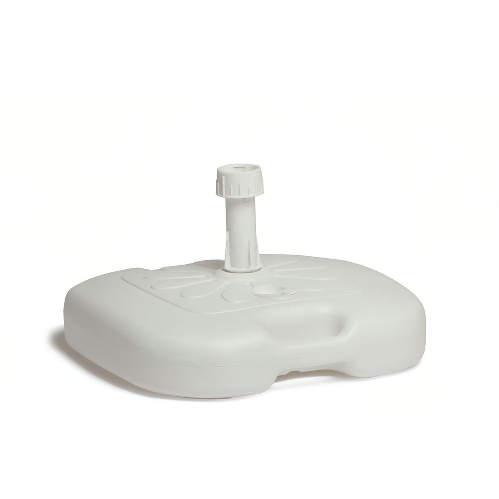 SATURNIA Base de Sombrilla Ligera de ABS 20 Litros Blanca | Soporte Rellenable con Agua o Arena para Playa, Jardín y Terraza | Base Portátil con Asa de Transporte