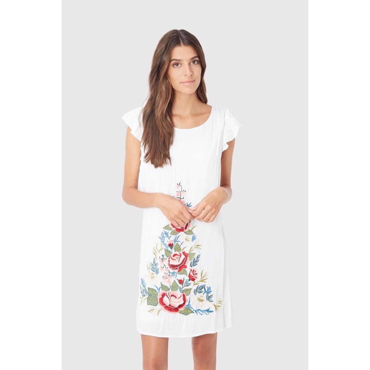 Vestido corto mujer, dress, outfit, algodón, manga corta, bordado floral colorido, cuello redondo, fresco, ligero, casual, cómodo, elegante, talla 38, ideal verano, blanco ✅Entrega 24/48h