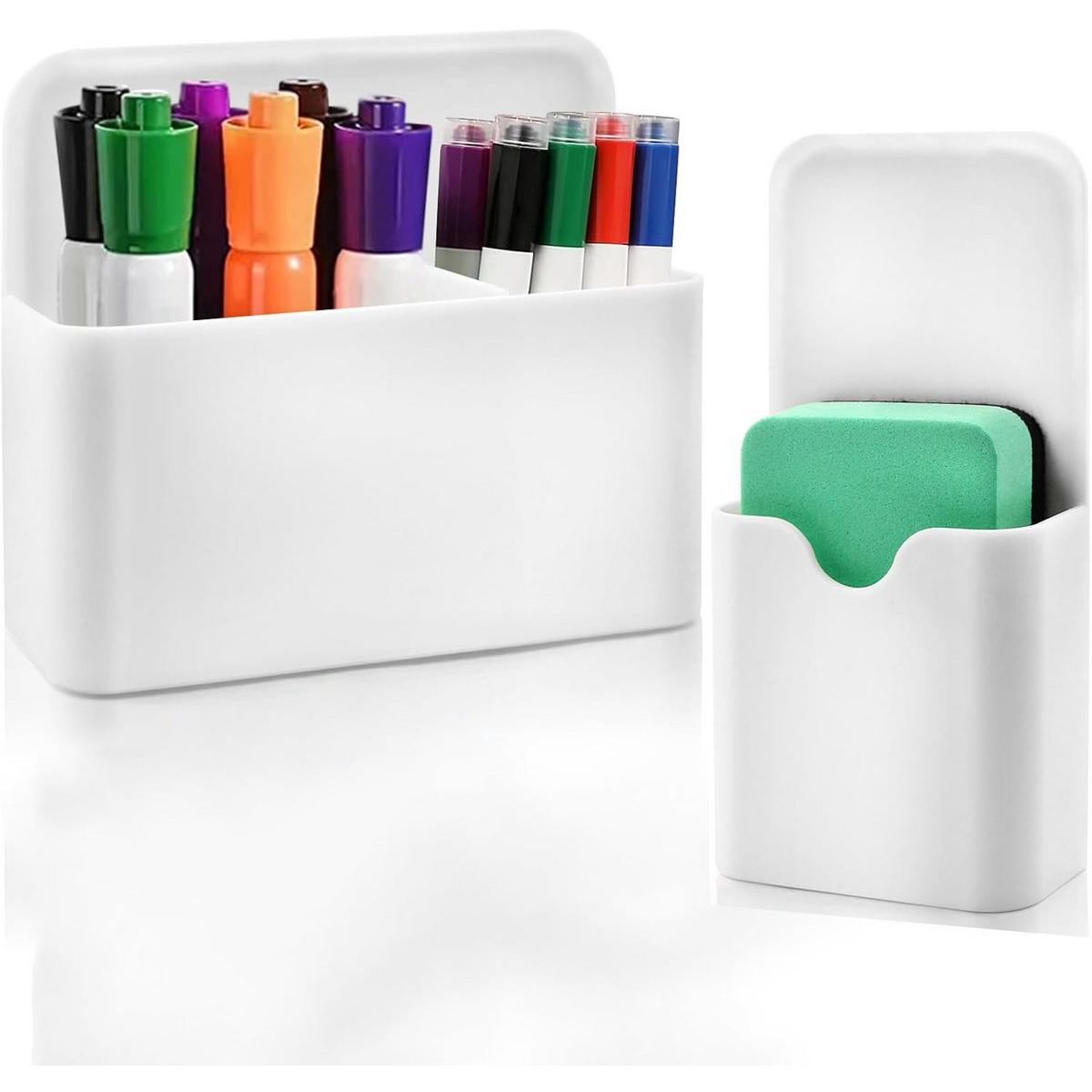 2 stuks Magnetisch Pennenbakje - Magnetisch Bakje - Magnetische Potloodhouders - Whiteboard Potloodhouders - Geschikt voor Koelkasten, Whiteboards, Kluisjes en Andere Magnetische Oppervlakken - 12x10x4cm - 12x5.7x2.7cm