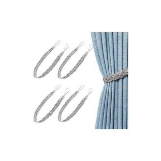 CA 2 pares de alzapaños trenzados para cortinas, color gris plateado, de 58 cm, tipo individual, con cuerda para atar cortinas
