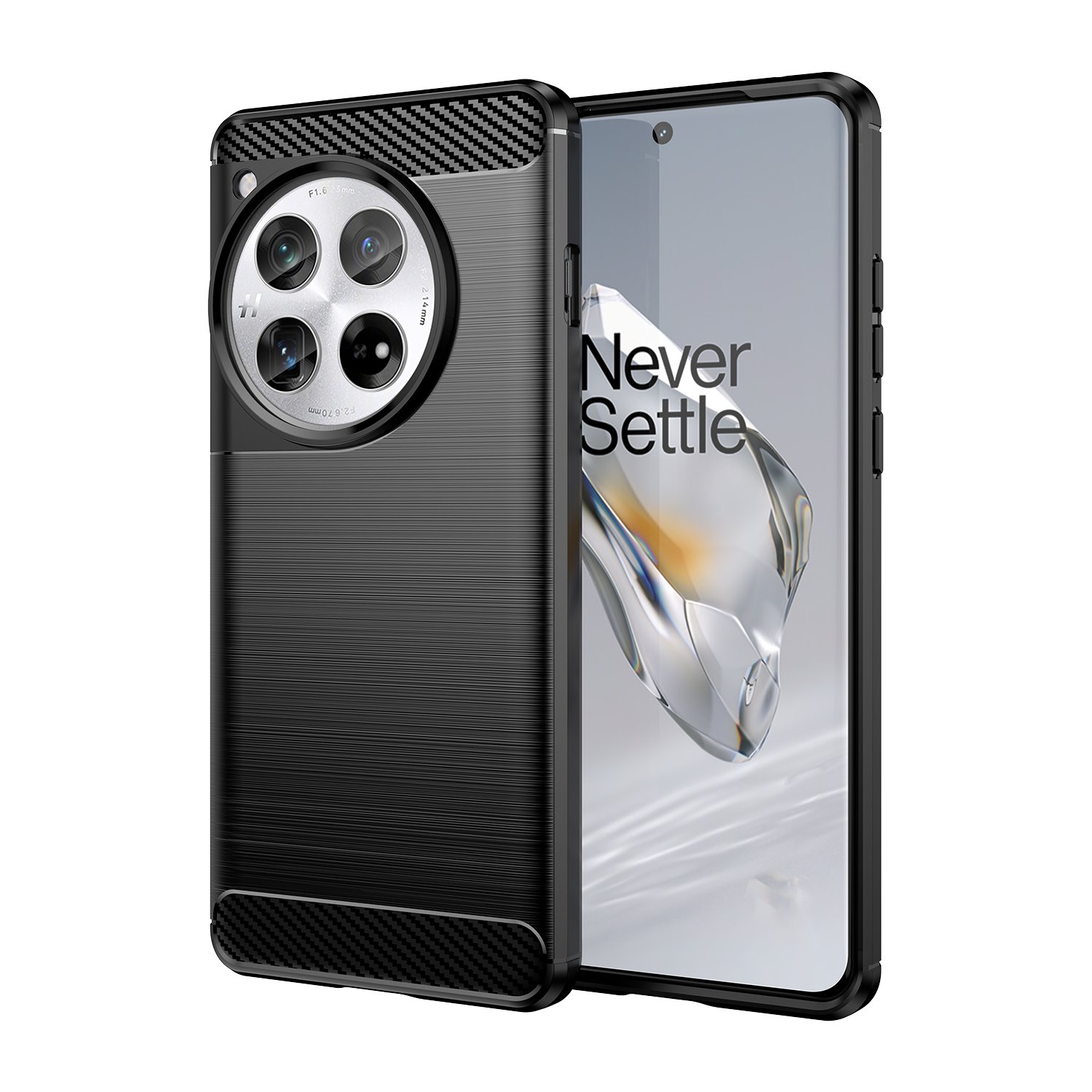 Funda para móvil OnePlus 12 Carcasa Protectora Antigolpes Silicona Negra Diseño Fibra de Carbono Resistente Absorción de Choque [Compatible Carga Inalámbrica]