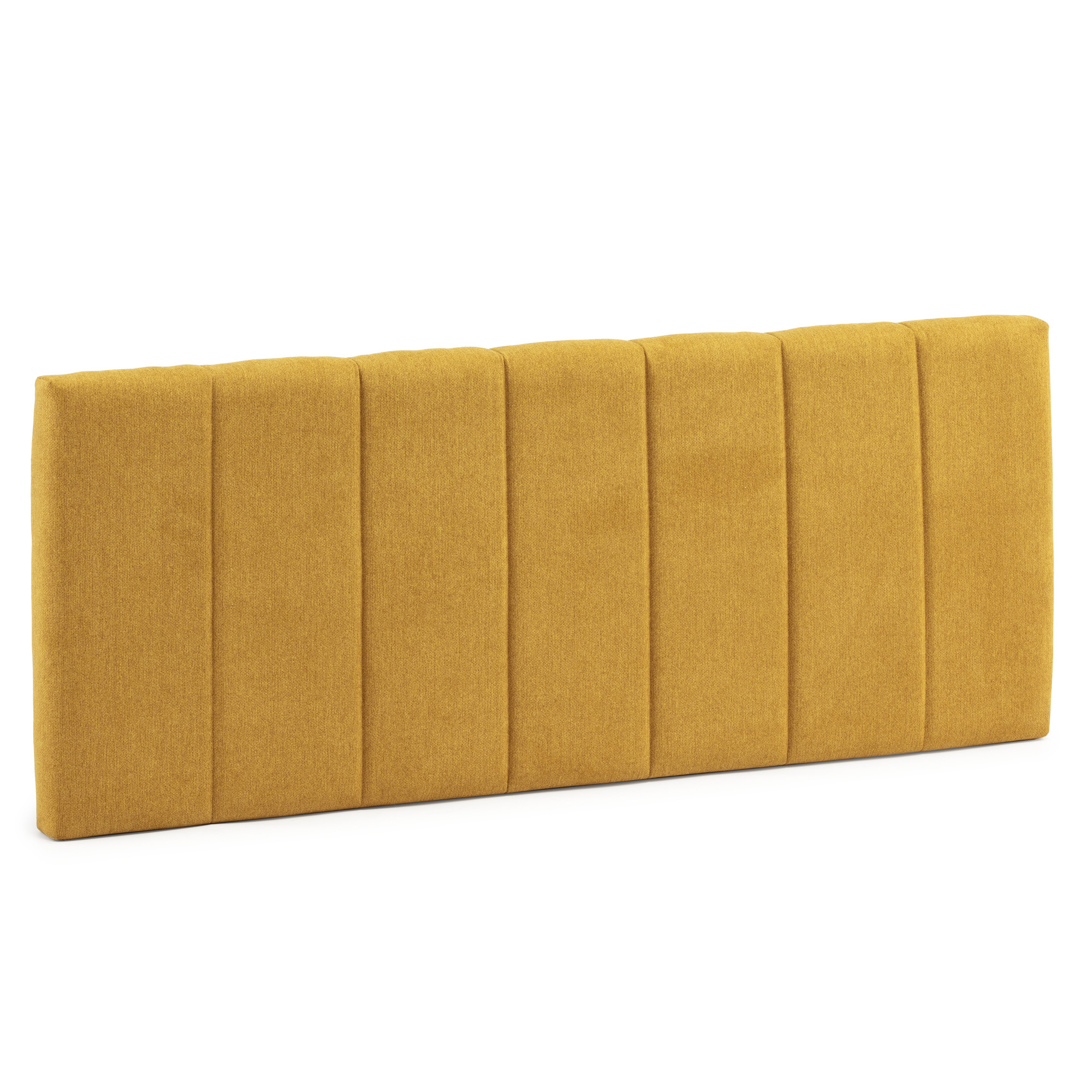 VS Venta-Stock Cabecero Creta 150x60 Mostaza (Ocre) Tela Poliéster Bordado Repunte Acolchado Contrachapado Madera Anclajes Pared