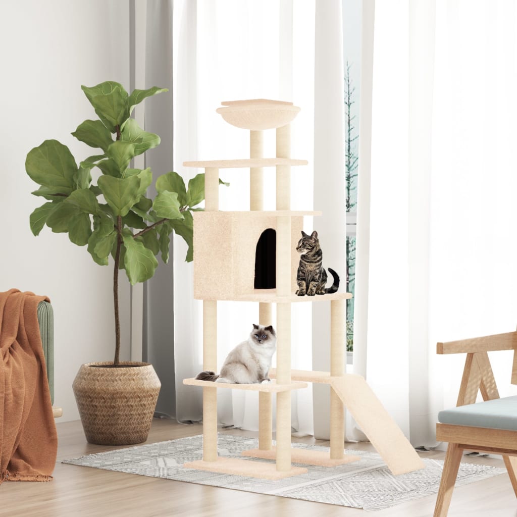 vidaXL Rascador para gatos con postes de sisal 166 cm torre para gatos Color Crema, Gris claro, Gris oscuro y mas