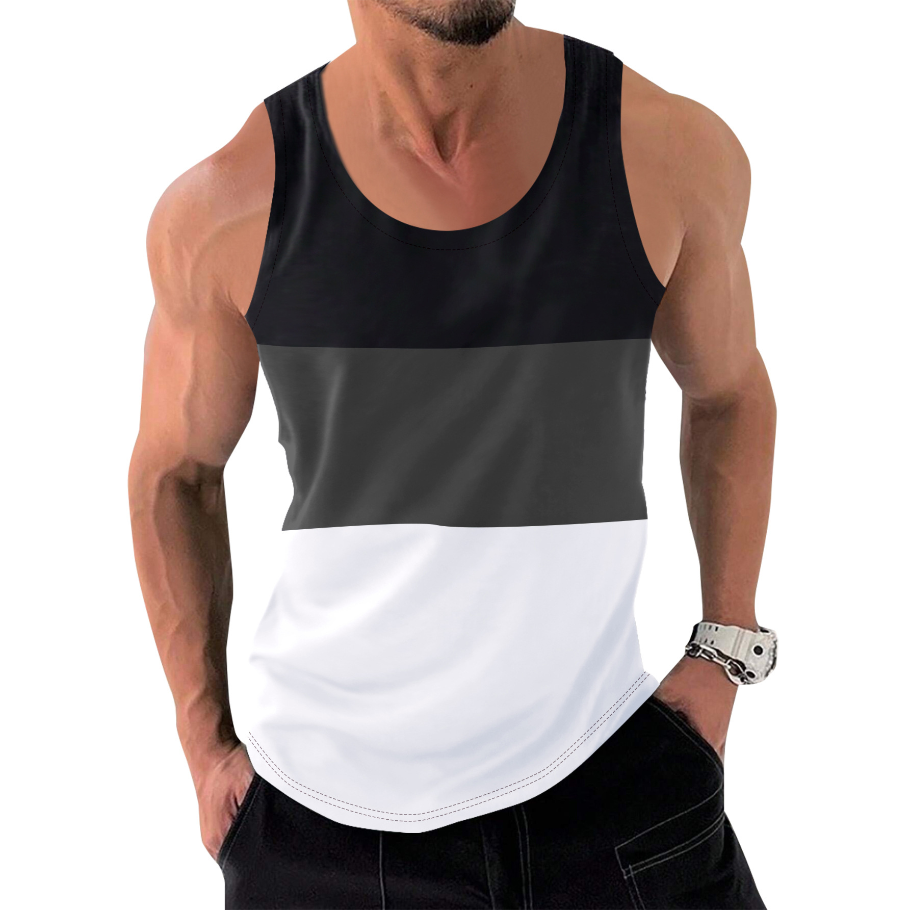 TK Chaleco de verano para hombre, informal, deportivo, de moda, para fitness, para correr, con bloques de color, sin mangas