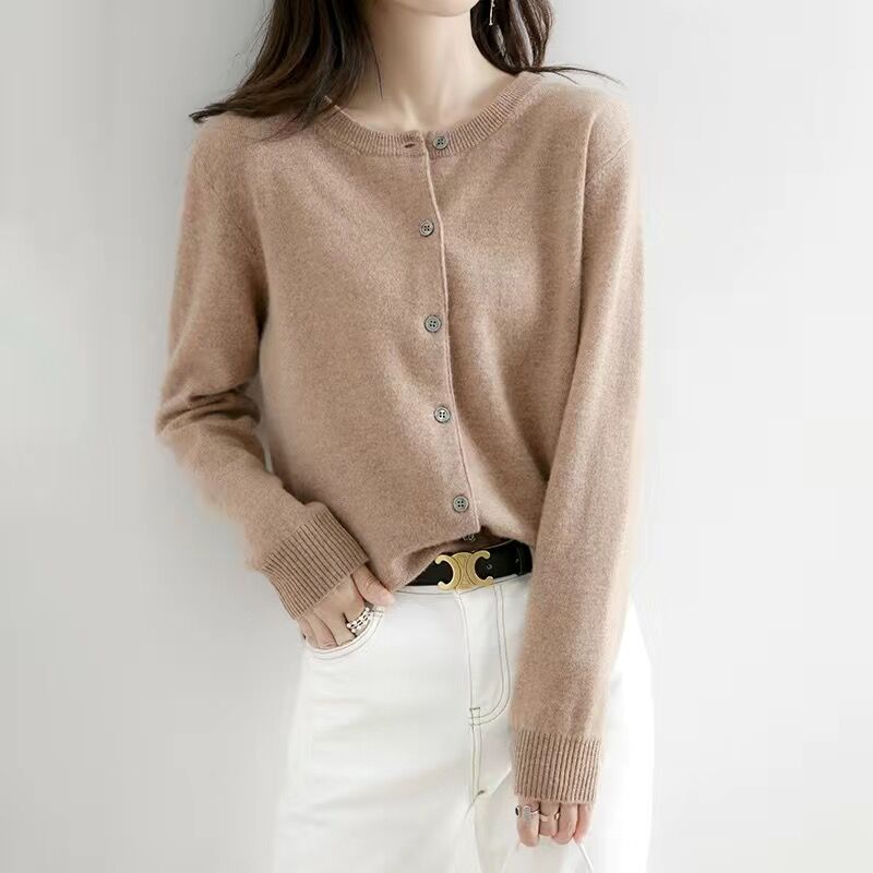 TK AOSSVIAO Cardigan De Mujer O-neck Estilo Casual Suéter De Cashmere Tejido a Mano Solido Cierre Simple Otoño Invierno