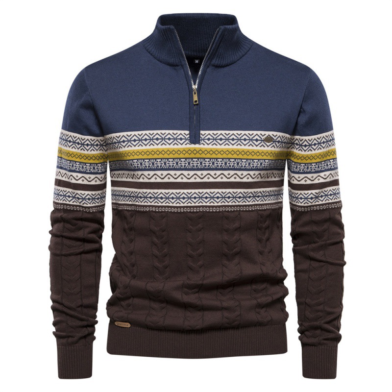 TK Otoño e Invierno nuevo suéter de hombre de cuello alto de talla europea con media cremallera de algodón suéter informal de retales para hombre