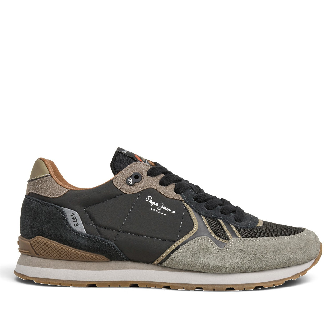 Zapatillas Pepe Jeans Brit de hombre grises y negras de ante estilo retro running