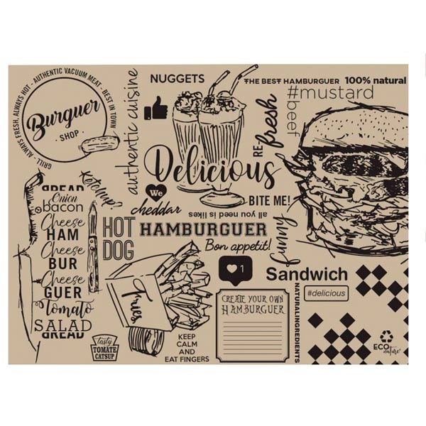 MONOUSO | Mantel Individual de Papel Kraft "Burguer" 30x40cm 40g/m² (1.000 Uds)