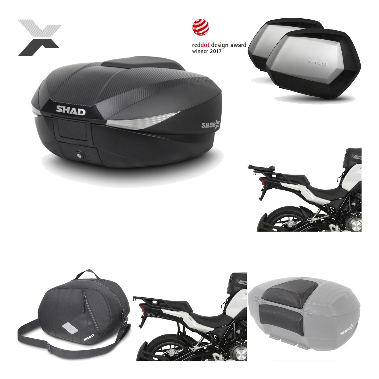 Maletas Laterales + Baul Trasero + Herraje Montaje + Accesorios + Herraje 3P Sh58x Sc Sh35 Premium KIT-194201