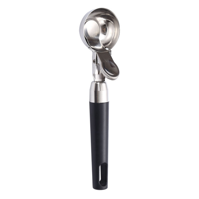 CA Cuchara para helado de acero inoxidable 304, cuchara para hacer bolas de fruta, cuchara para cavar helado, cuchara multifuncional de doble uso (negro clásico)