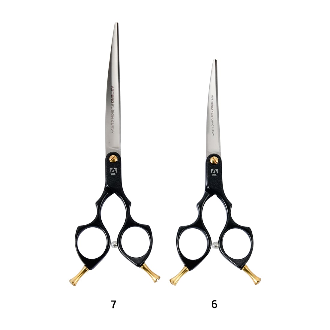 Artero Fusion Curvy tijeras de peluquería canina curvas para pelo rizado, filo biselado, acero 440C, para diestros, 6 pulgadas