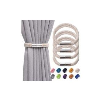 CA Juego de 4 abrazaderas magnéticas para cortinas beige de algodón natural, hechas a mano, para cortinas finas o gruesas, para el hogar y la oficina.