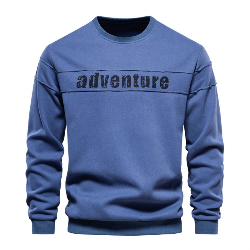 TK Otoño nueva sudadera de manga larga suelta cuello redondo estampado empalme sudadera casual deportiva de moda para hombres