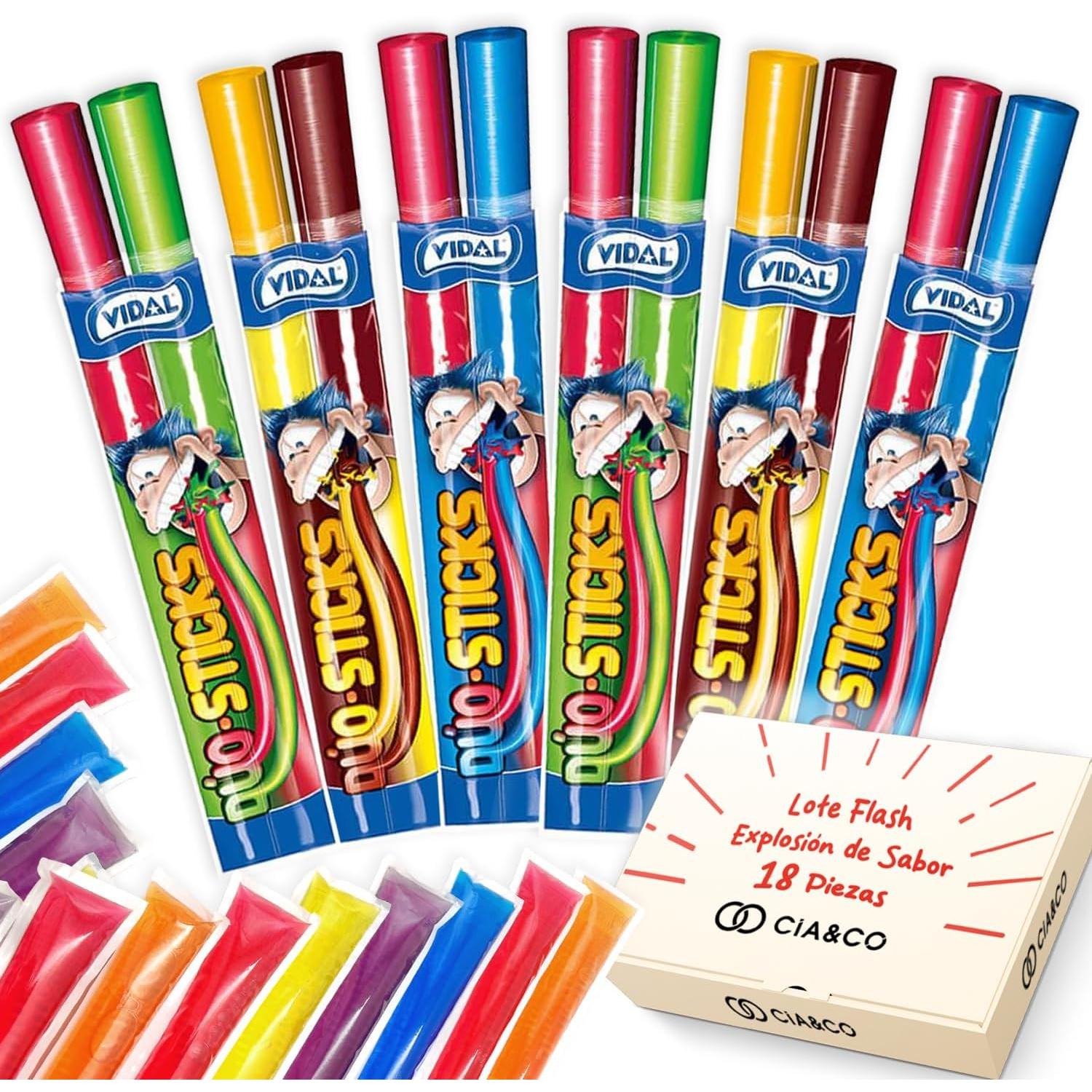 Pack Veraniego Cia&Co con 18 Flashes de Sabores Top. Incluye 6 polines Duo Sticks de Vidal de doble sabor y 12 flashes Burmar con los sabores más clásicos y refrescantes.