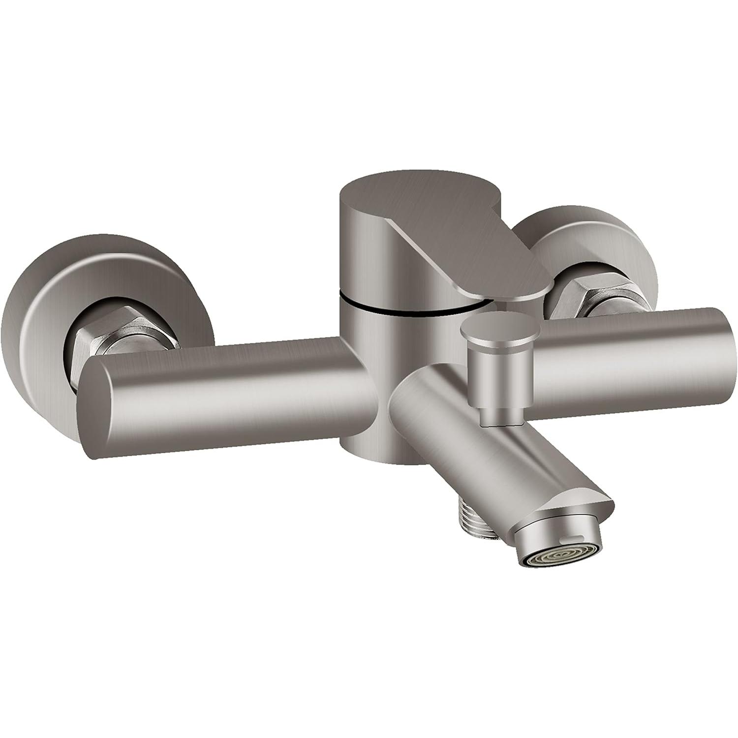 TK SS Níquel cepillado Grifo de bañera Montaje en Pantalla Solo Filler de bañera con pulverizador de mano Centro de 6 pulgadas Grifos Monomando de Ducha SUS304 Maple inoxidable para baño Níquel cepillado sin spray de mano