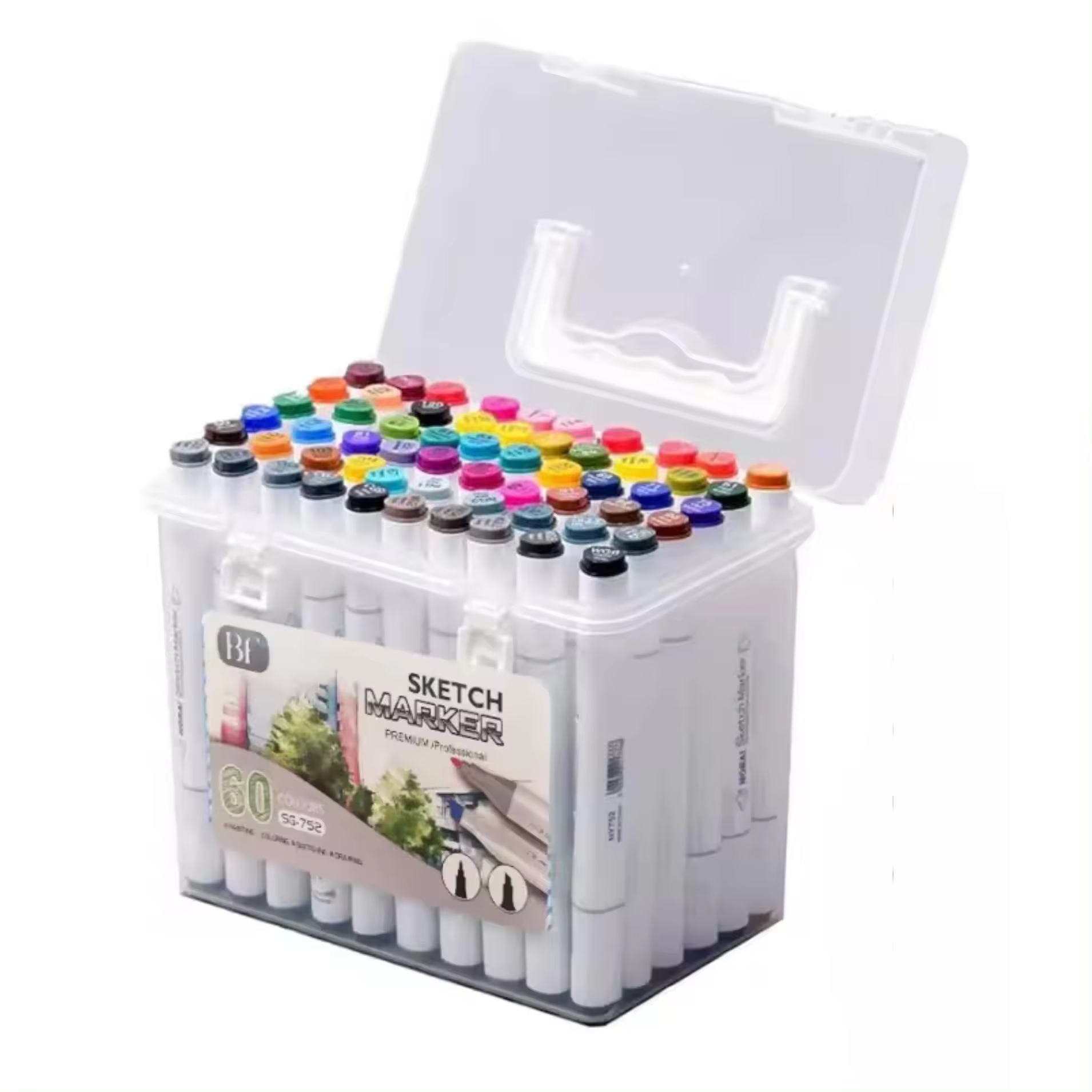 CasaSofia- BF Sketch Marker Maletin 12/24/36/60 Rotuladores Doble Punta para Dibujar , Colorear, Pintar Dibujo,sin marca.  Caligrafia Colores Surtidos Rotuladores Base Alcohol BFG. Despierta tu talento