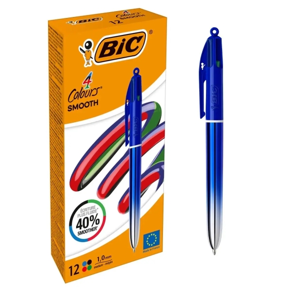 Bic 4 colours smooth gradient azul boligrafo de bola retractil - punta media de 1.0mm - escritura un 40% mas suave - 4 colores (12 uds)
