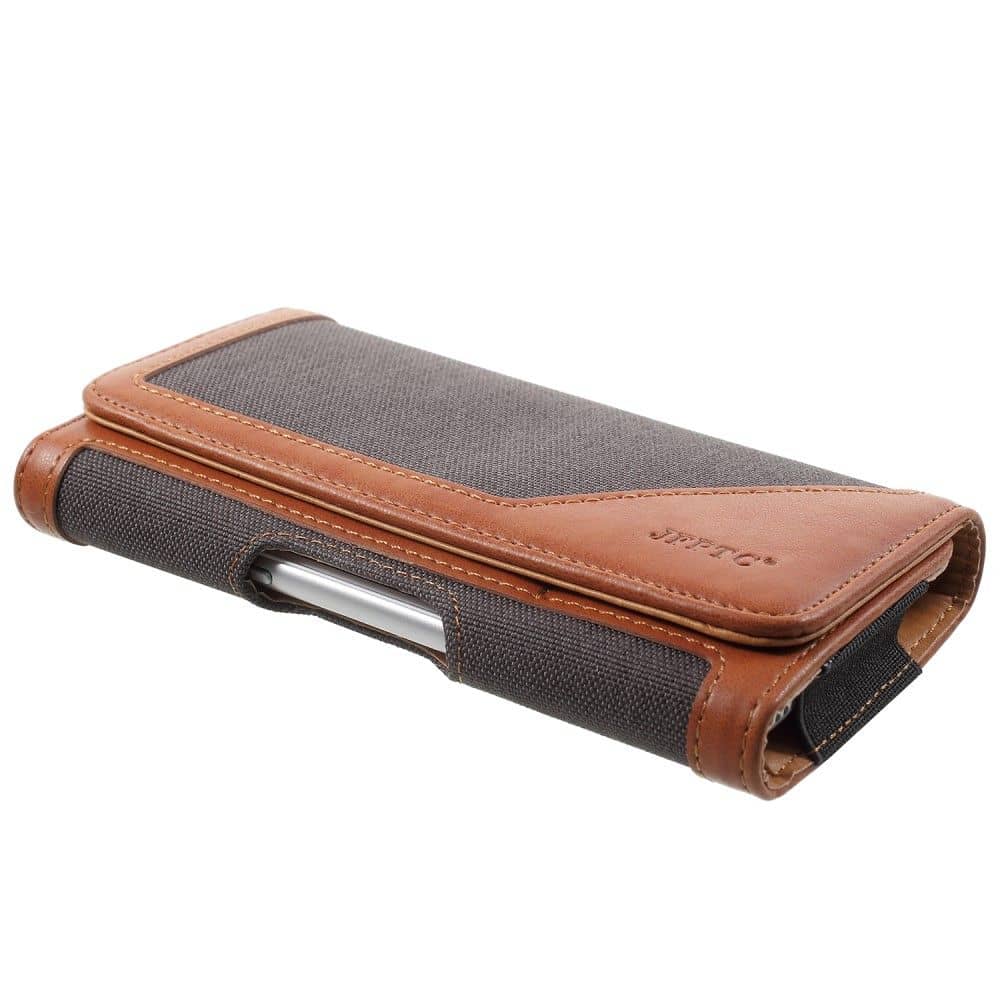 Funda Cinturon para vivo Y71i (2018) con Clip Metalico Textil-Piel Horizontal - Marrón