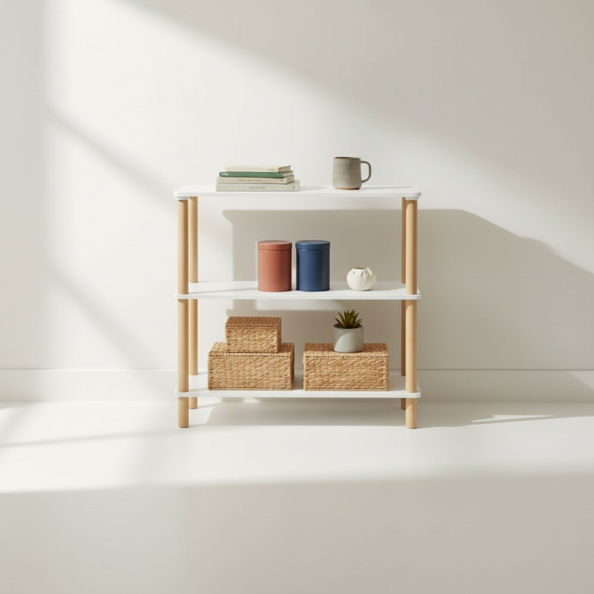 MOBLEKIT | Estanterías Auxiliares de Madera, Metal y Bambú con Montaje sin Tornillos, Muebles Multiusos con Diferentes Niveles para Almacenaje, Libros, Zapatos y Decoración del Hogar