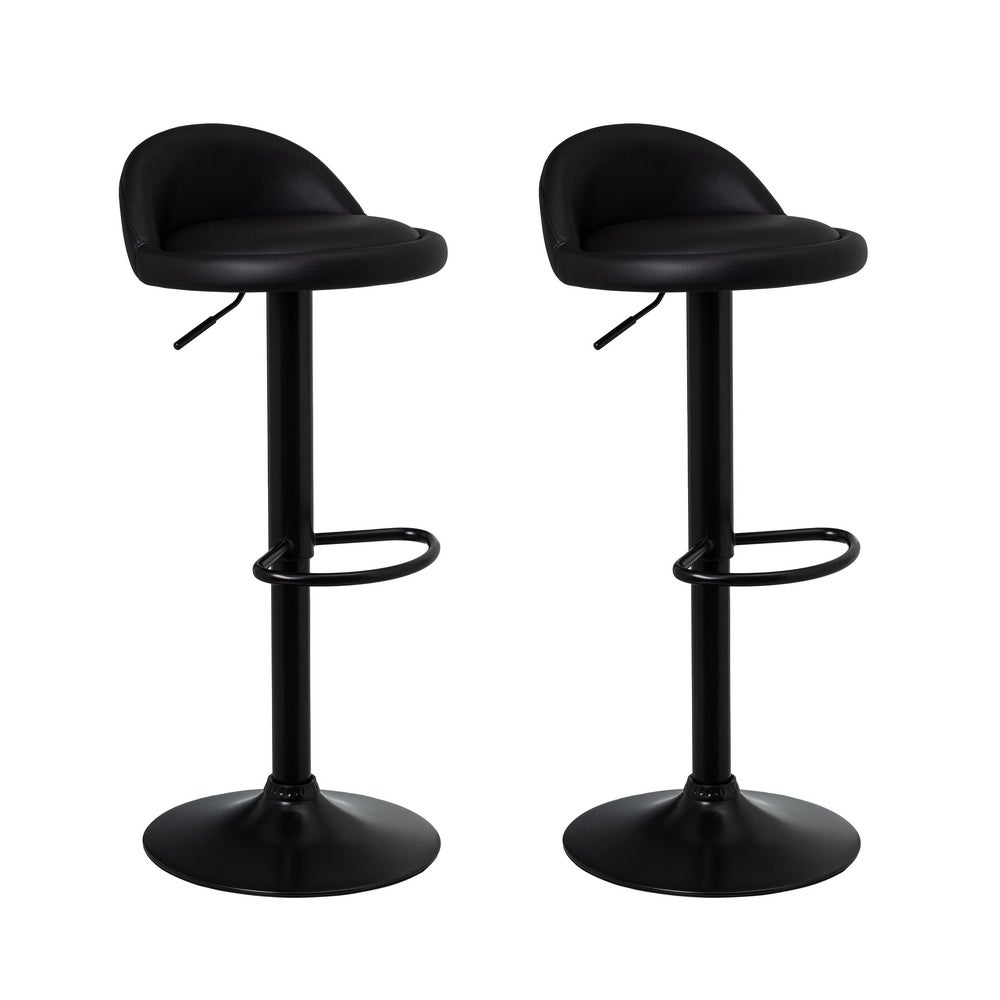 2 taburetes de cocina regulables en altura negros con respaldo bajo Asiento redondo y respaldo bajo acolchados y tapizados en polipiel. Altura ajustable de 72 a 92 cm. Resiste hasta 120 kg CasaSelección