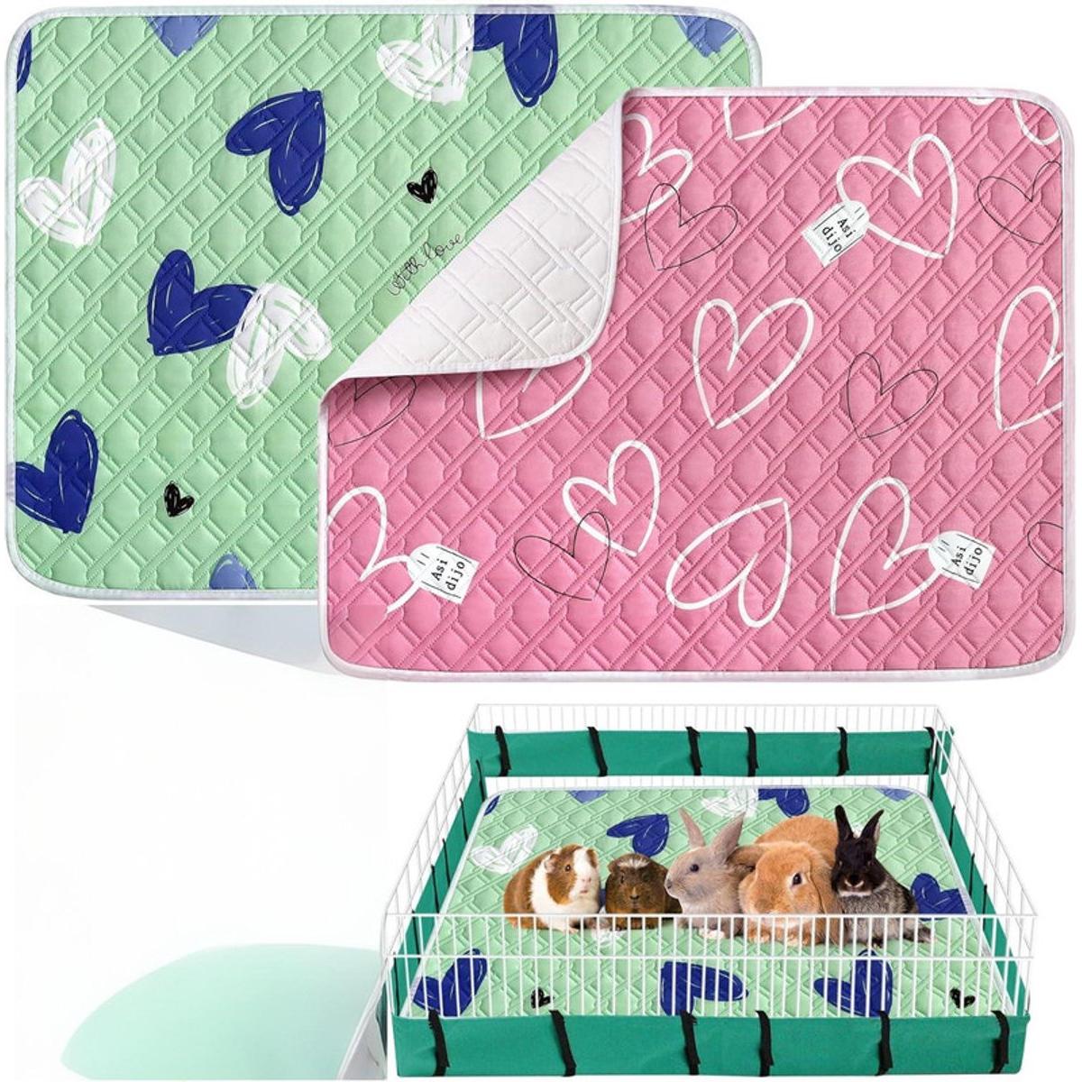 Om Home Revestimiento para jaula de cobayas - 70*90 cm - 2 piezas - Talla L - Reutilizable - Absorbente e impermeable - Lavable - Secado al aire - Adecuado para animales pequeños como conejos, hámsteres y cobayas - Alfombra para animales