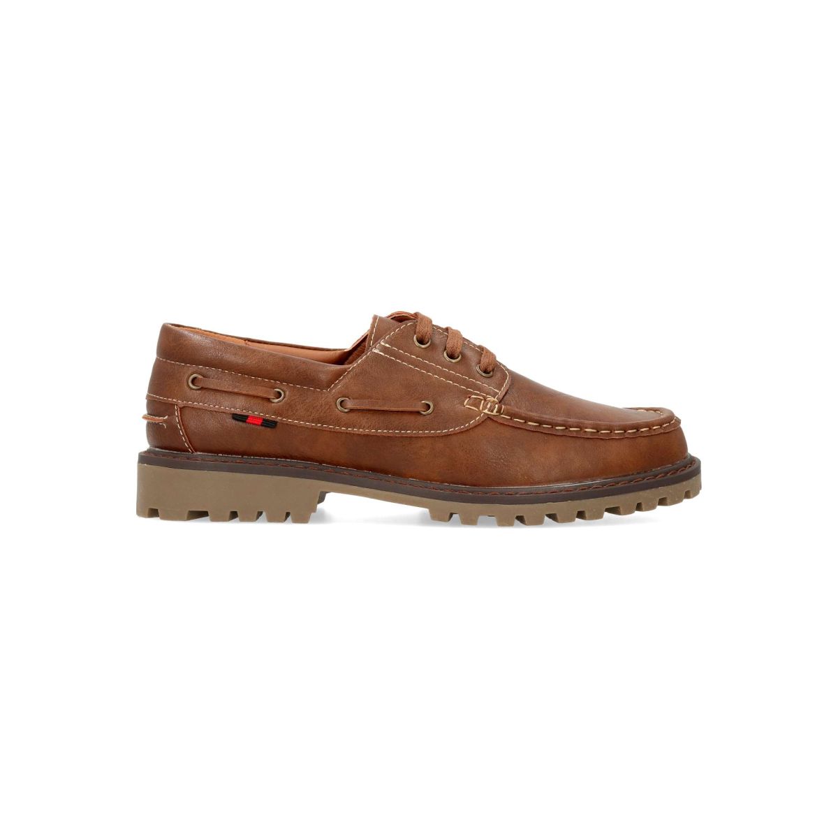 Vanessa Calzados - Zapato náutico de vestir para hombre con cierre de cordones, fabricado en material sintético y suela de goma, detalle de costura vista, color camel