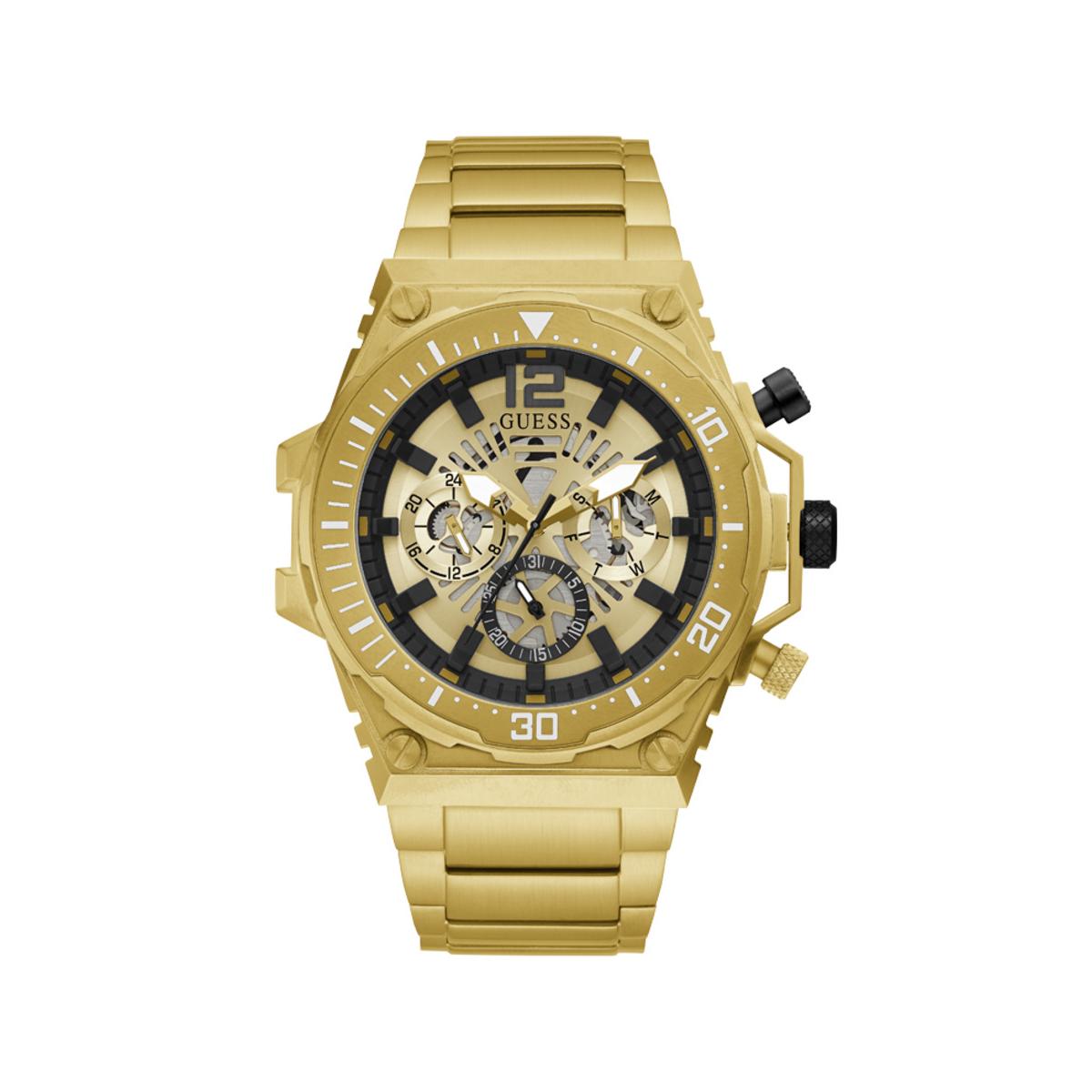 Guess Reloj Hombre Caja De Acero Pulsera Acero De Color Oro Resistente Al Agua 1 Atm Gw0324g2
