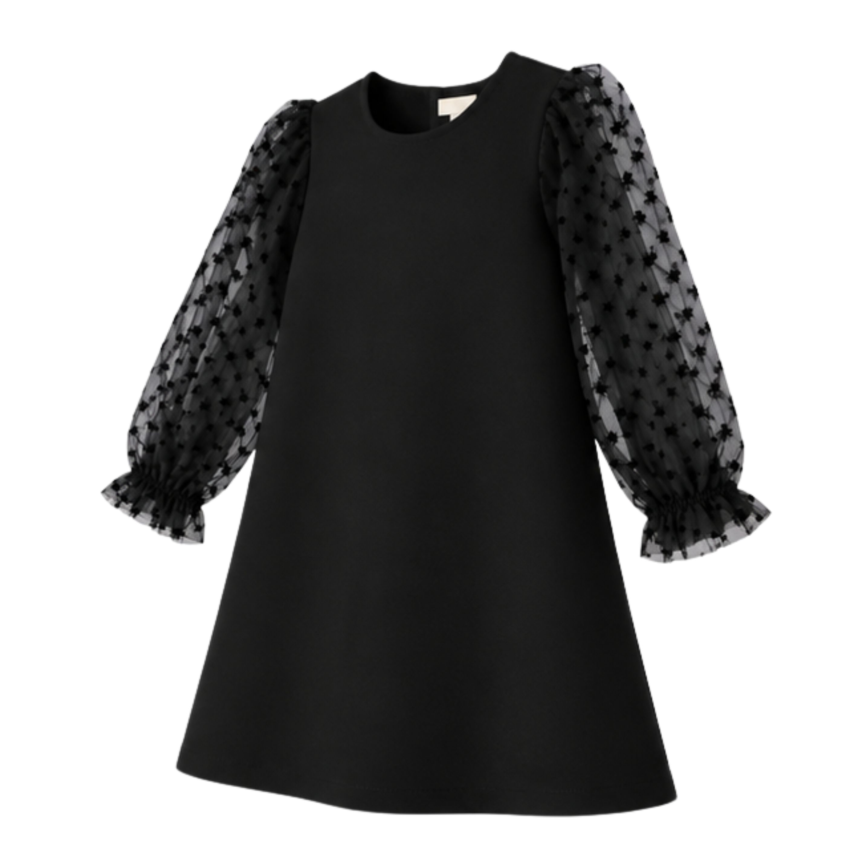 Vestido de Fiesta Infantil Negro de Invierno para Niña - Manga Larga tul, Forro 100% Algodón - Tallas 3 a 14 Años
