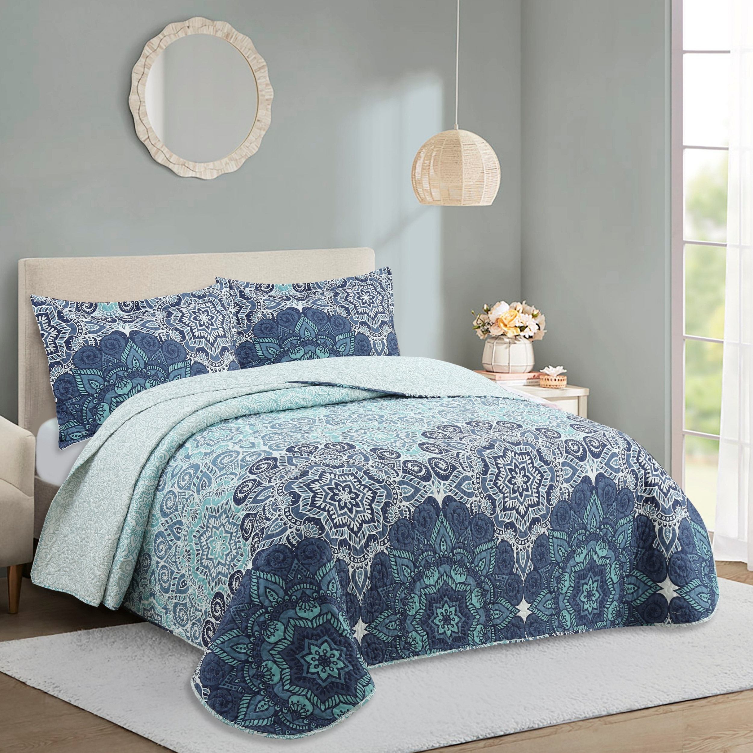 Novotextil Colcha Bouti Estampada Microfibra 100% | Colcha de Verano y Entretiempo Ligera y Transpirable | Cubrecama Reversible con 1 o 2 Fundas de Almohada | Cama 90, 105, 135, 150, 180 y 200
