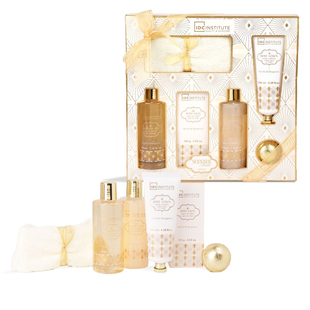 IDC ESTUCHE SET RUTINA DE BAÑO GOLD PERFUMADO 6P GOLD 6x44x31 Cms.