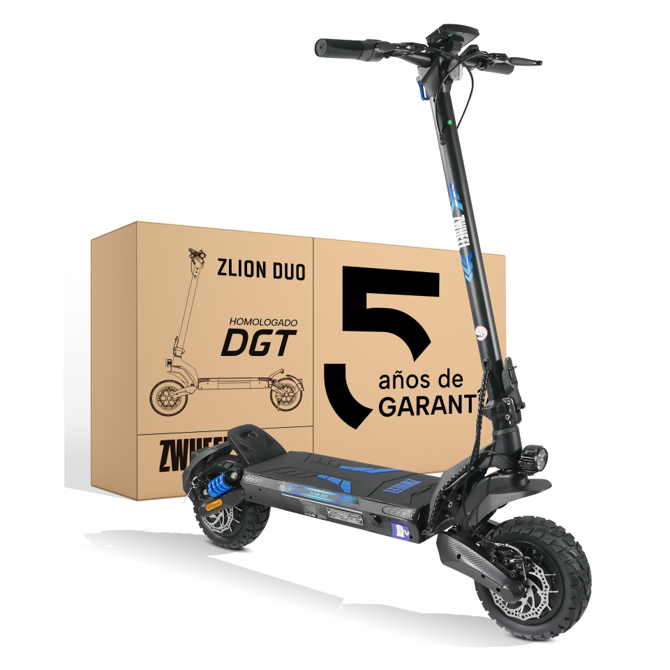 Zwheel Zlion Duo,neumáticos todoterreno de 10"Con suspensión de doble brazo oscilante,doble motor 2*1000W Potencia máx.50 km de autonomía máx.,Batería 720Wh,Velocidad máx. 25km/h,Freno de disco delantero y trasero+E-ABS trasero,pendiente 20%,IPX4,APP