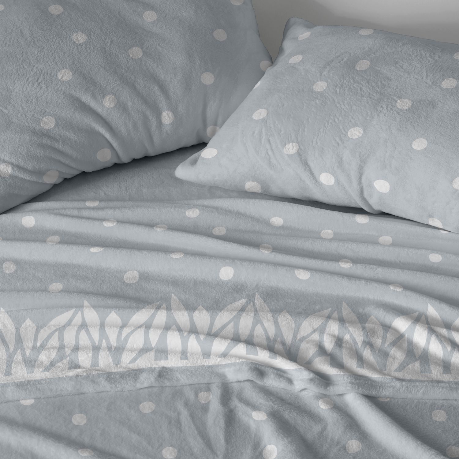 Juego Sábanas BURRITO BLANCO Tejido Coralina Diseño Topos y Hojas Azul - Tacto Suave, Cálido y Ligero - Cama 90-200cm