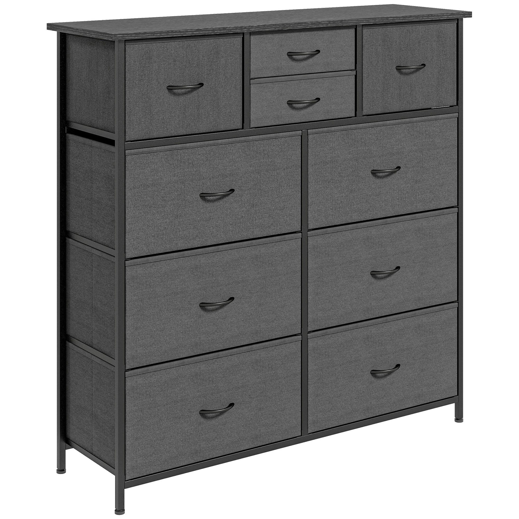 HOMCOM Cómoda, Mueble de Almacenamiento con 10 Cajones Plegables de Tela, Aparador de Estilo Moderno para Salón, Dormitorio, Acero, Negro
