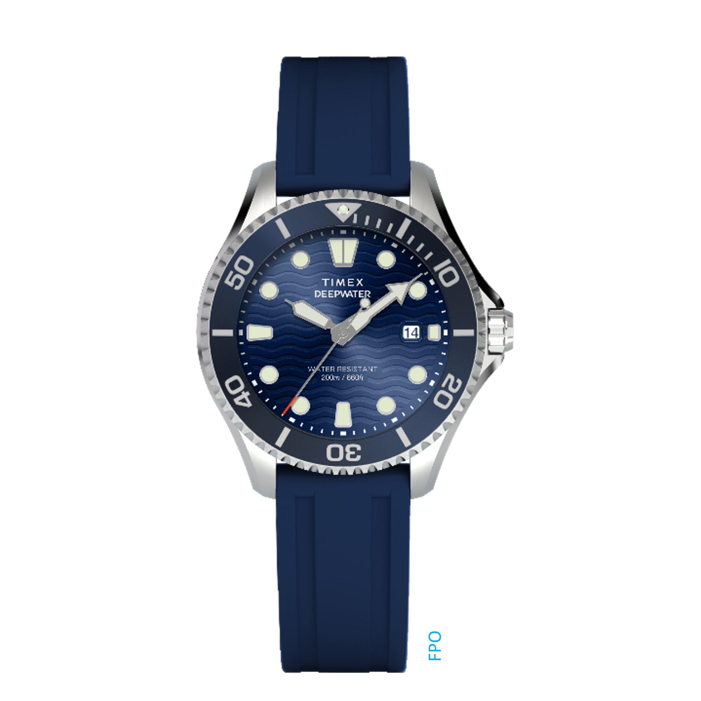Timex Reloj Hombre Caja De Acero Pulsera Caucho De Color Azul Resistente Al Agua 20 Atm Tw2w81500
